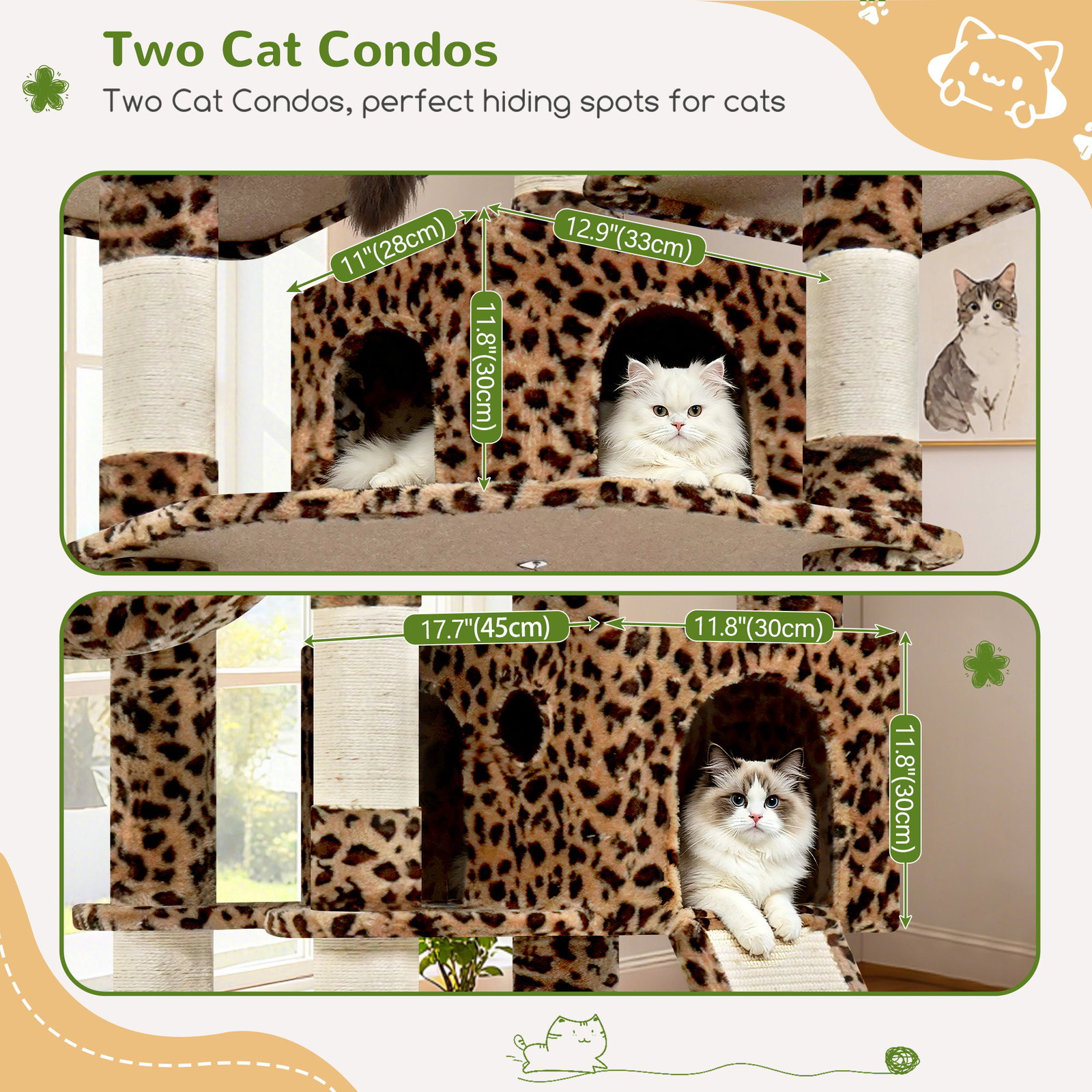 F83D Cat Tree For Large Cats(Leopard Print,83-inch)