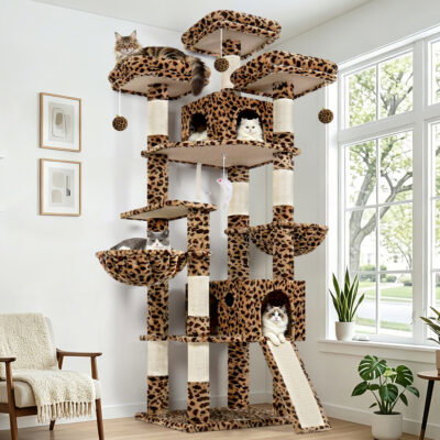 F83D Cat Tree For Large Cats(Leopard Print,83-inch)