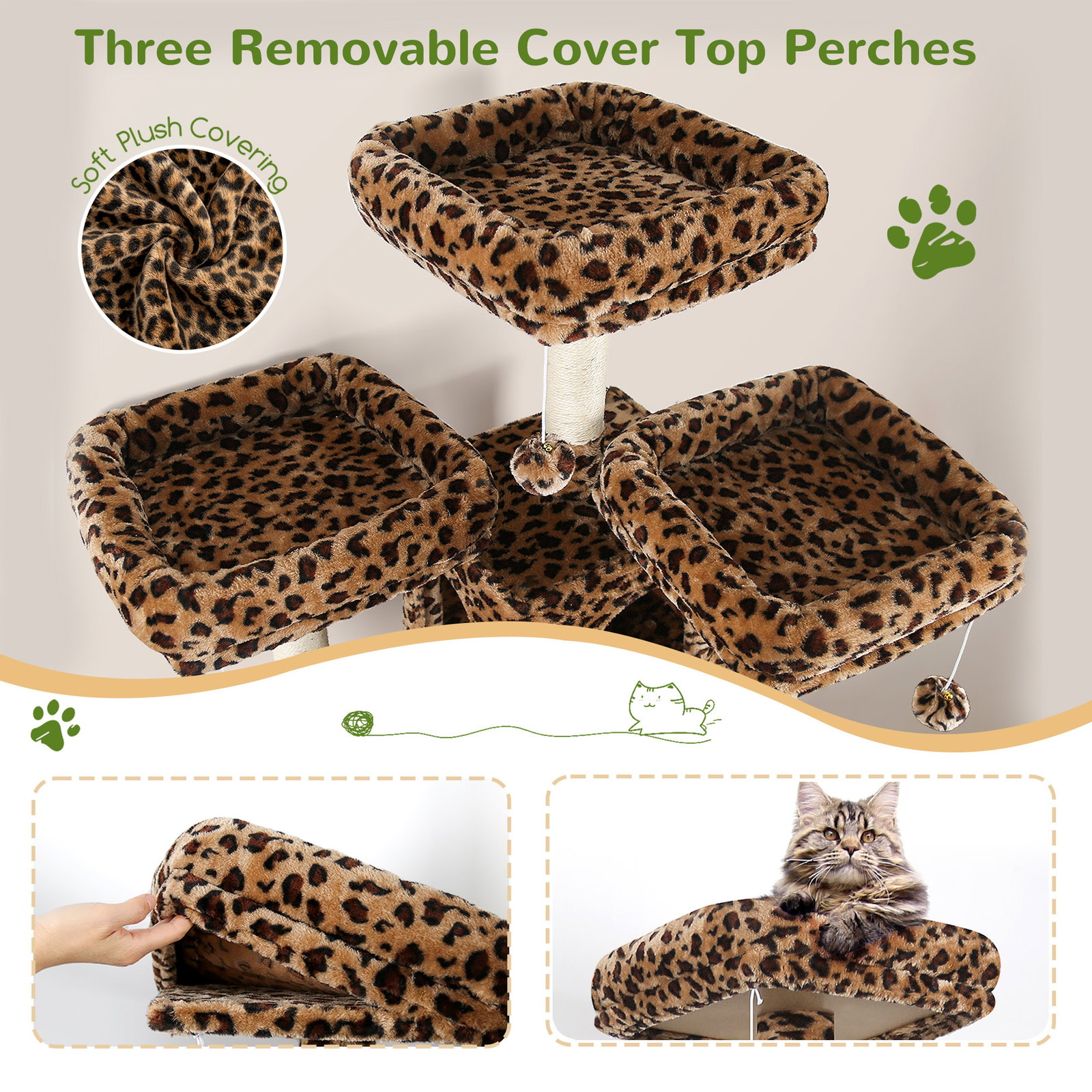 F83D Cat Tree For Large Cats(Leopard Print,83-inch)