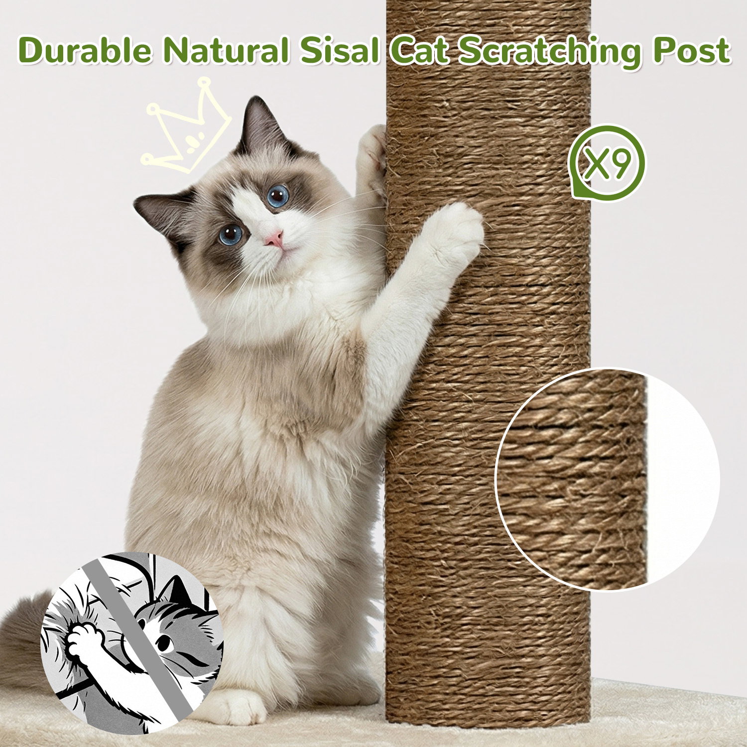 S84D Tall Cat Tree(Beige,84-inch)