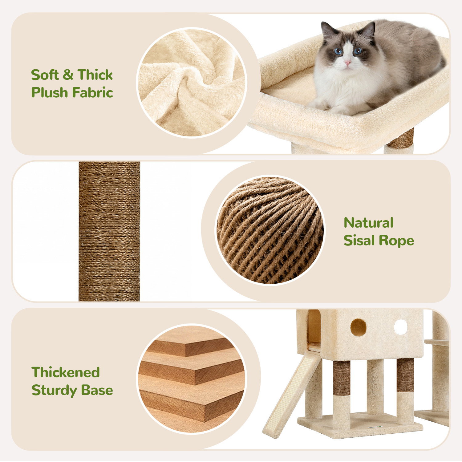 S84D Tall Cat Tree(Beige,84-inch)