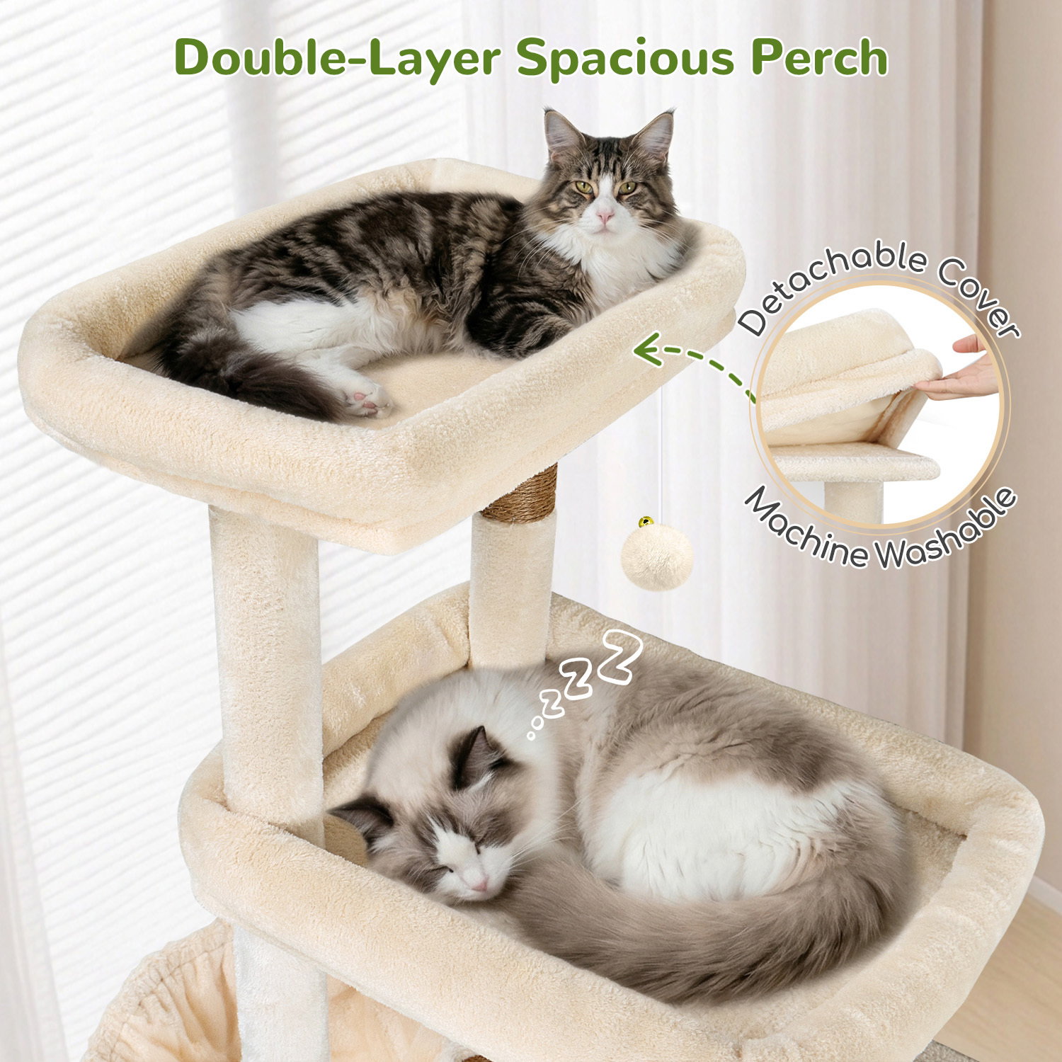 S84D Tall Cat Tree(Beige,84-inch)