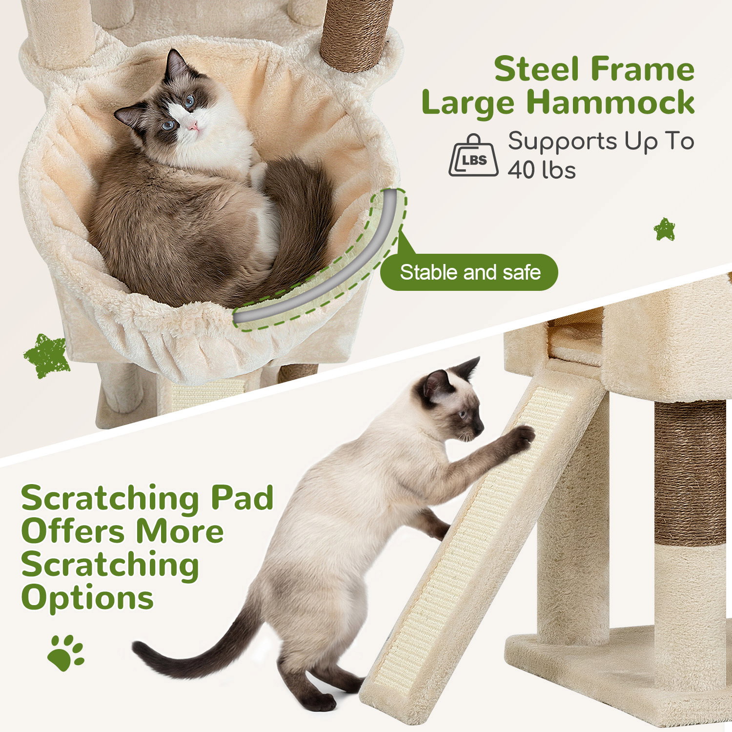 S84D Tall Cat Tree(Beige,84-inch)