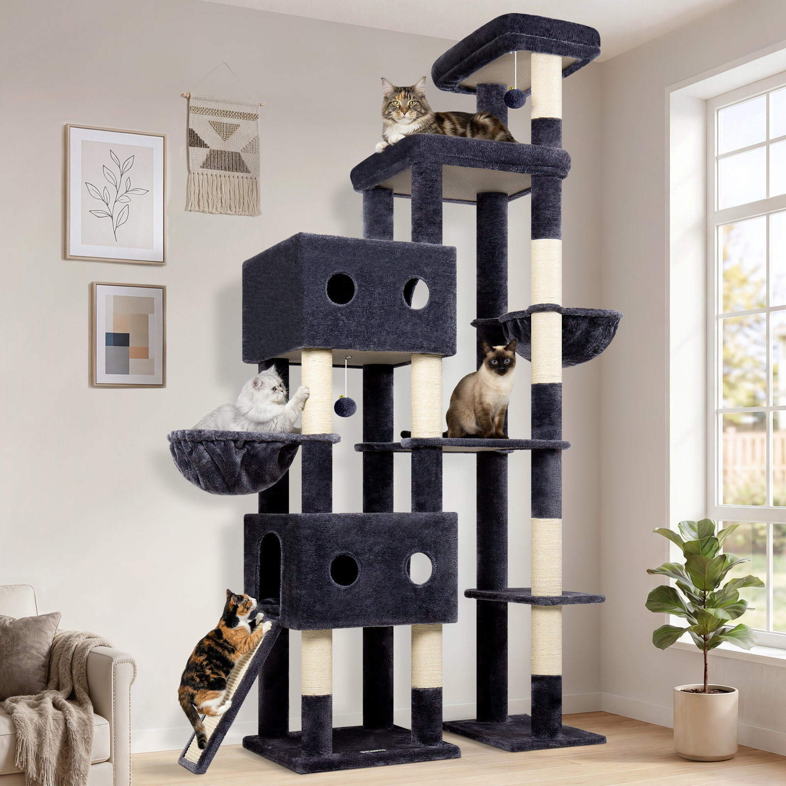 S84D Tall Cat Tree(Dark Grey,84-inch)