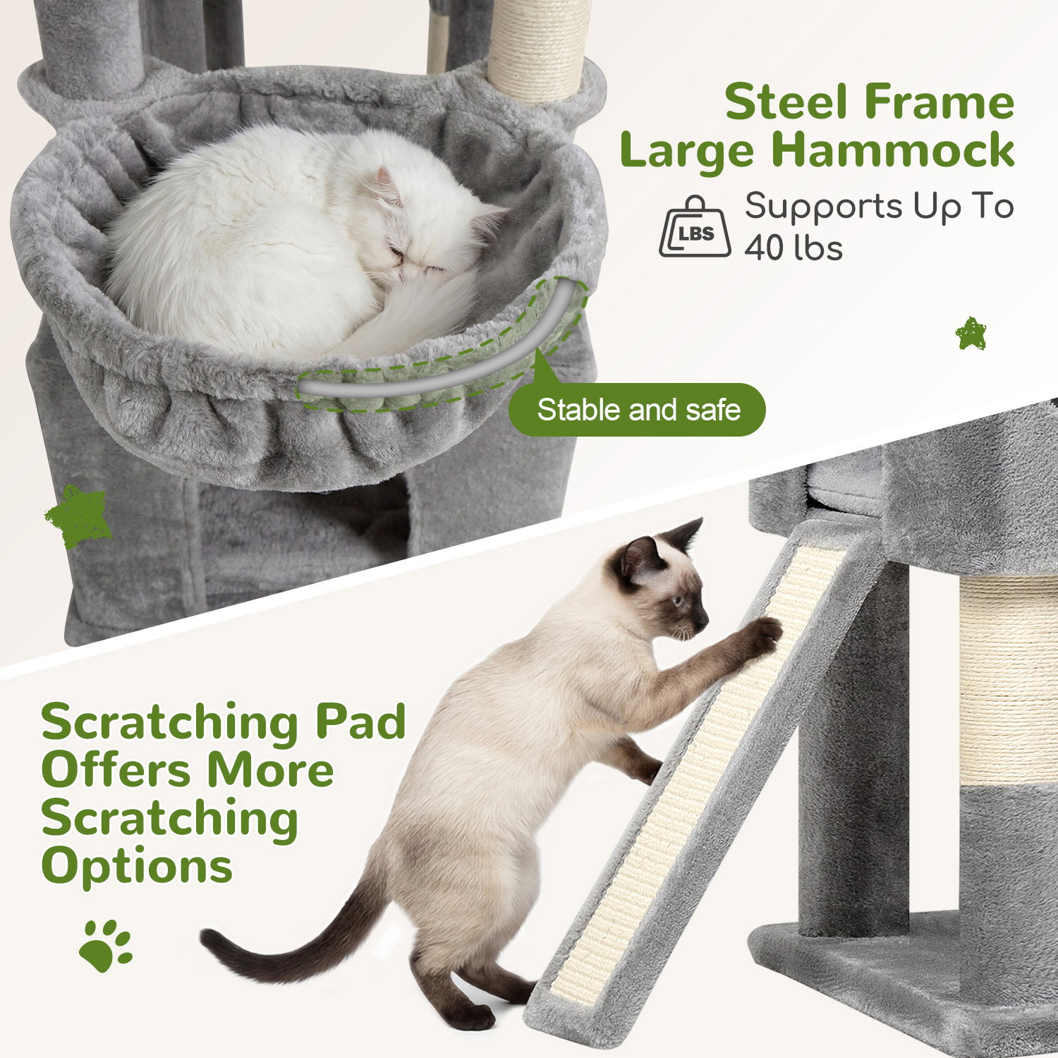 S84D Tall Cat Tree(Light Grey,84-inch)