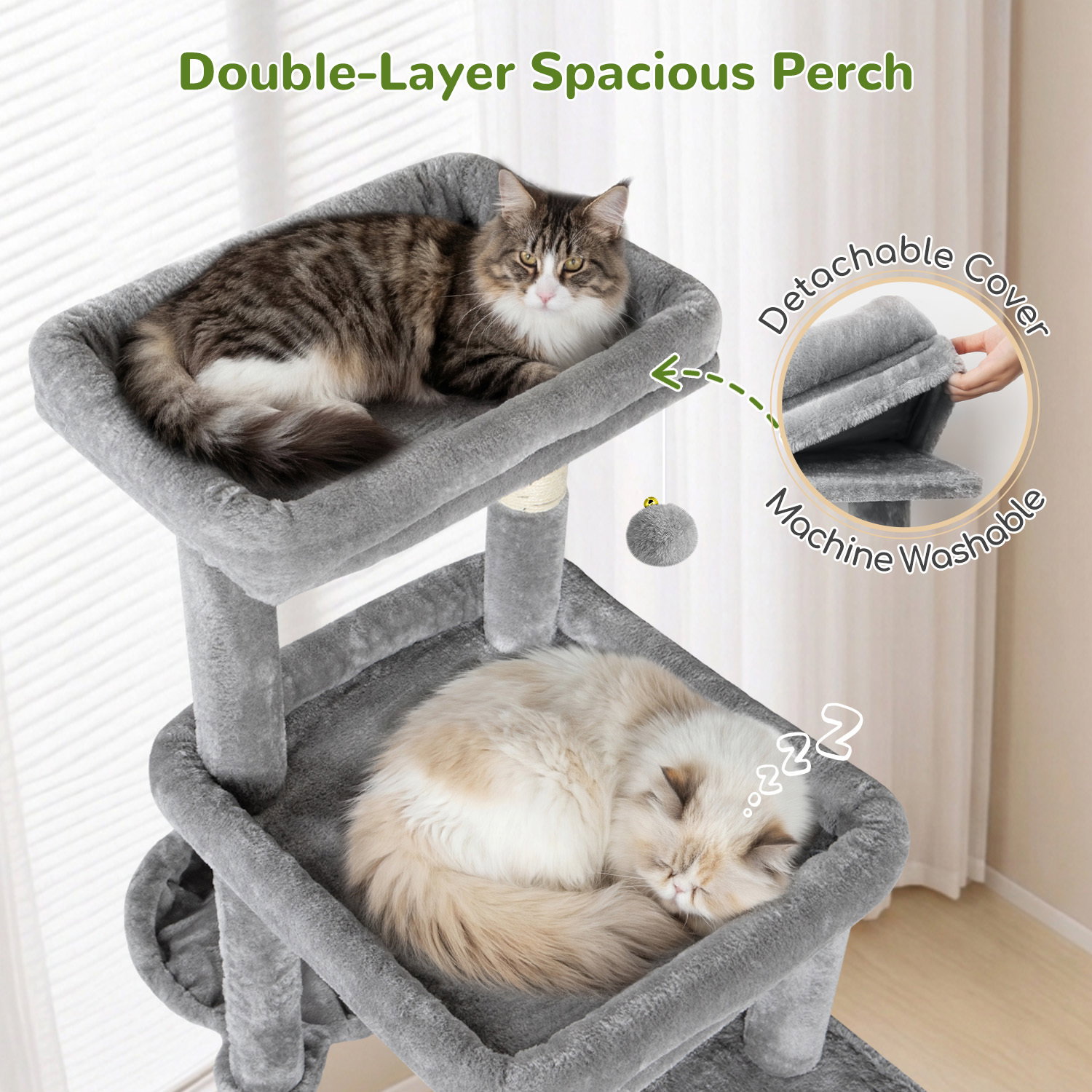 S84D Tall Cat Tree(Light Grey,84-inch)