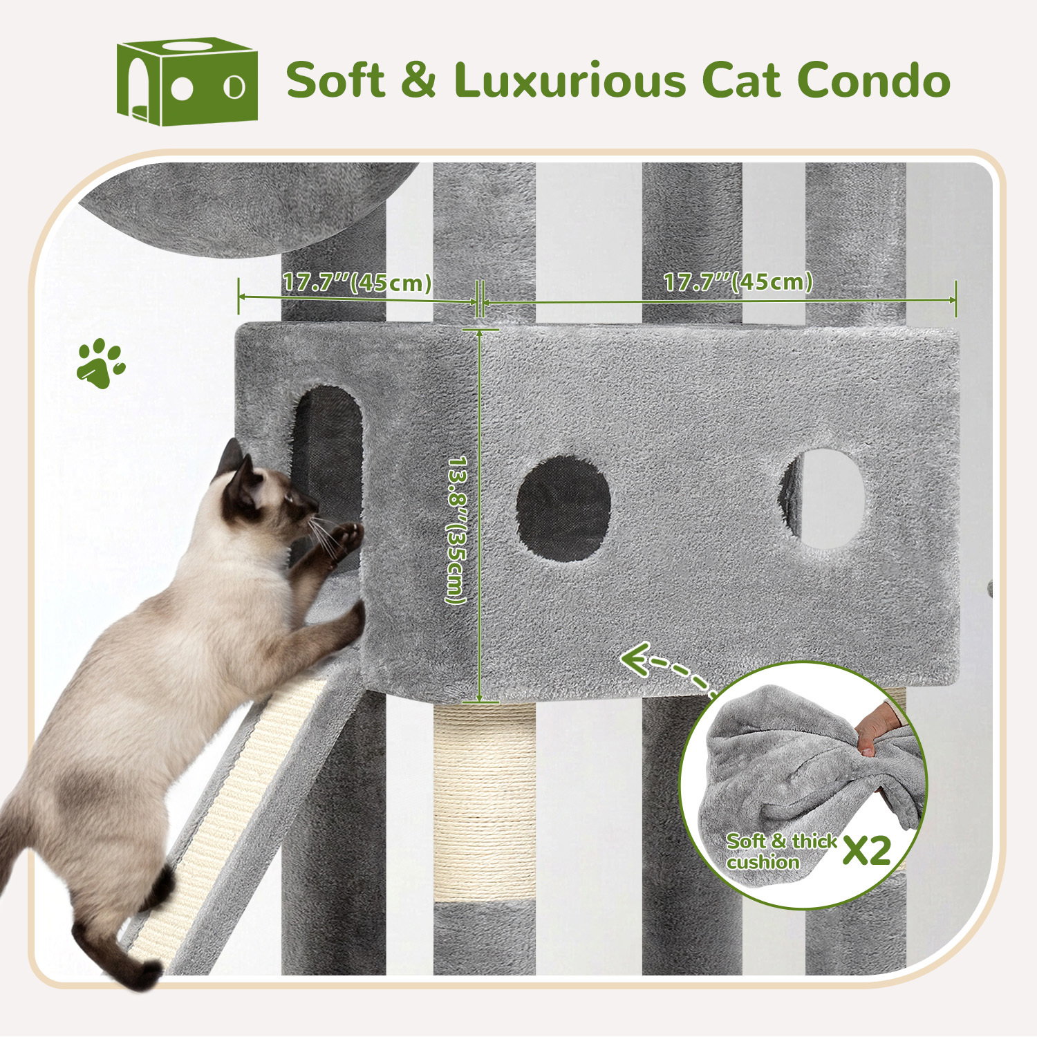 S84D Tall Cat Tree(Light Grey,84-inch)