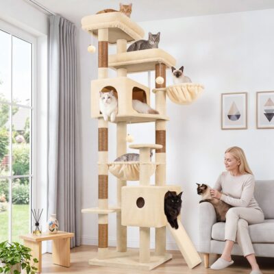 F80G Tall Cat Tree(Beige,80-inch)
