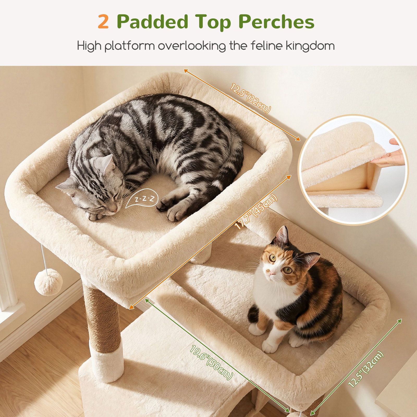 F80G Tall Cat Tree(Beige,80-inch)