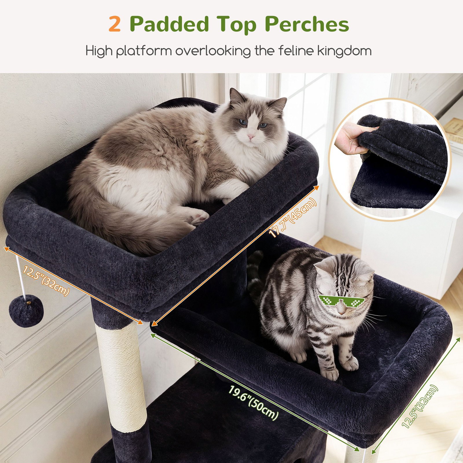 F80G Tall Cat Tree(Dark Grey,80-inch)
