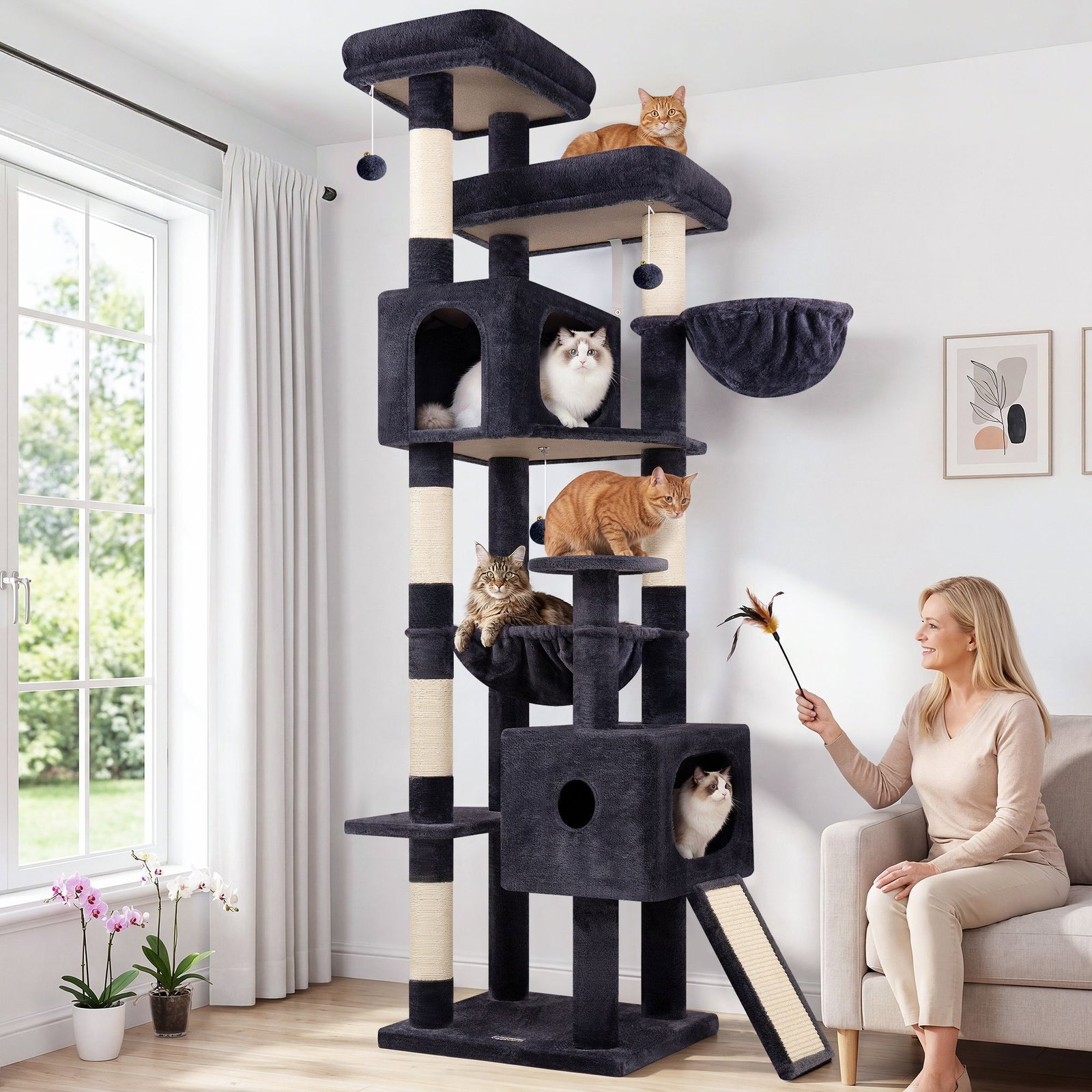F80G Tall Cat Tree(Dark Grey,80-inch)