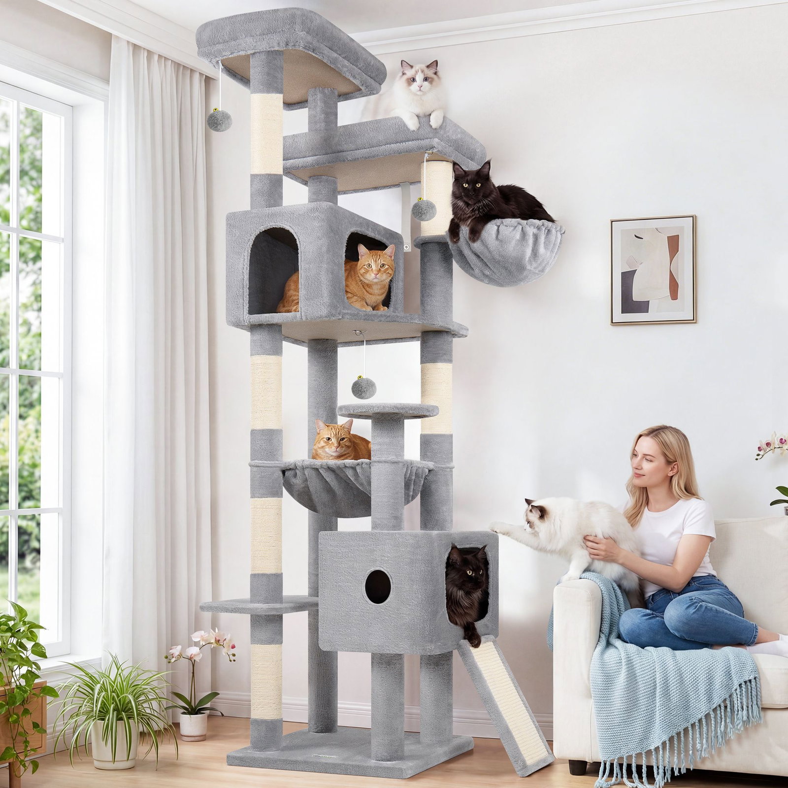 F80G Tall Cat Tree(Light Grey,80-inch)