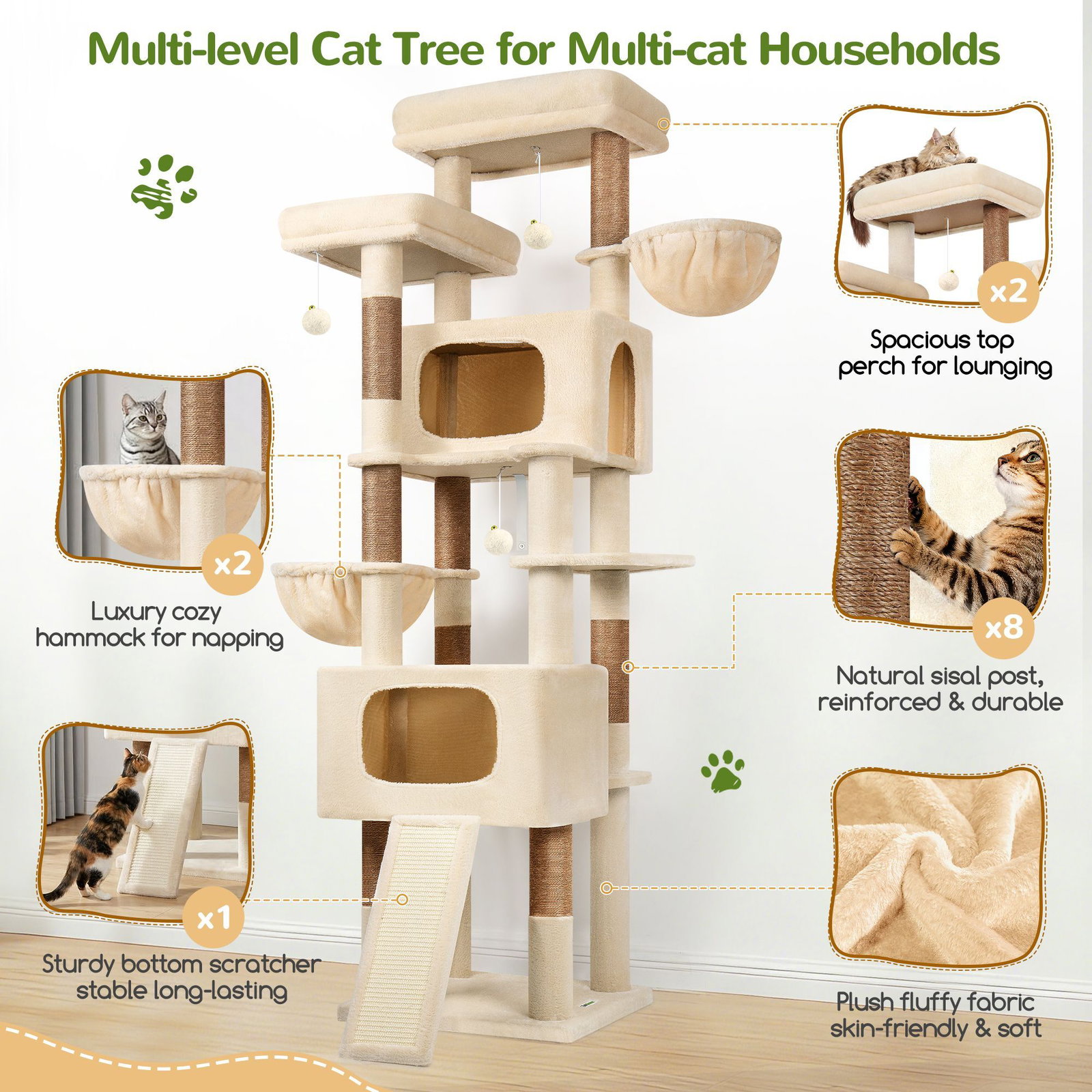 S77E Cat Tower(Beige,77-inch)