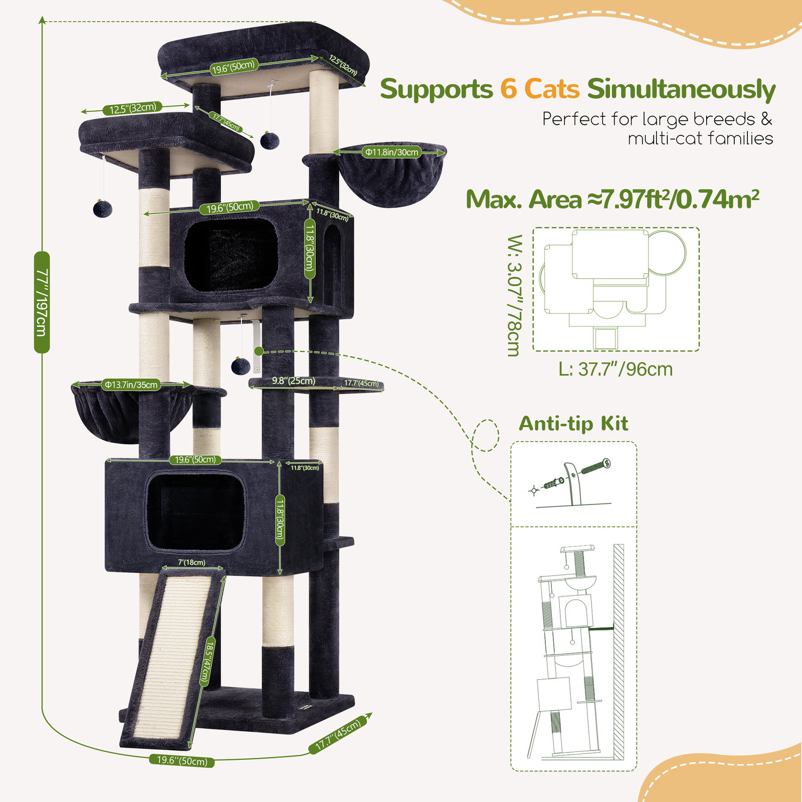 S77E Cat Tower(Dark Grey,77-inch)