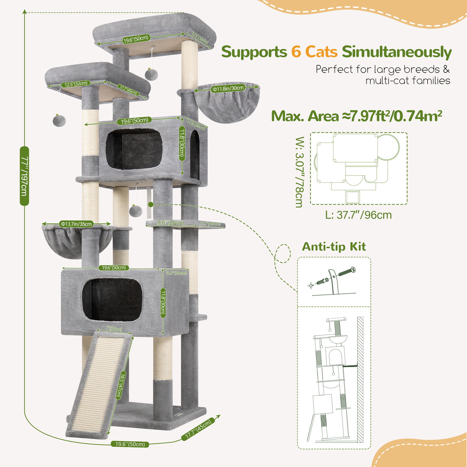 S77E Cat Tower(Light Grey,77-inch)