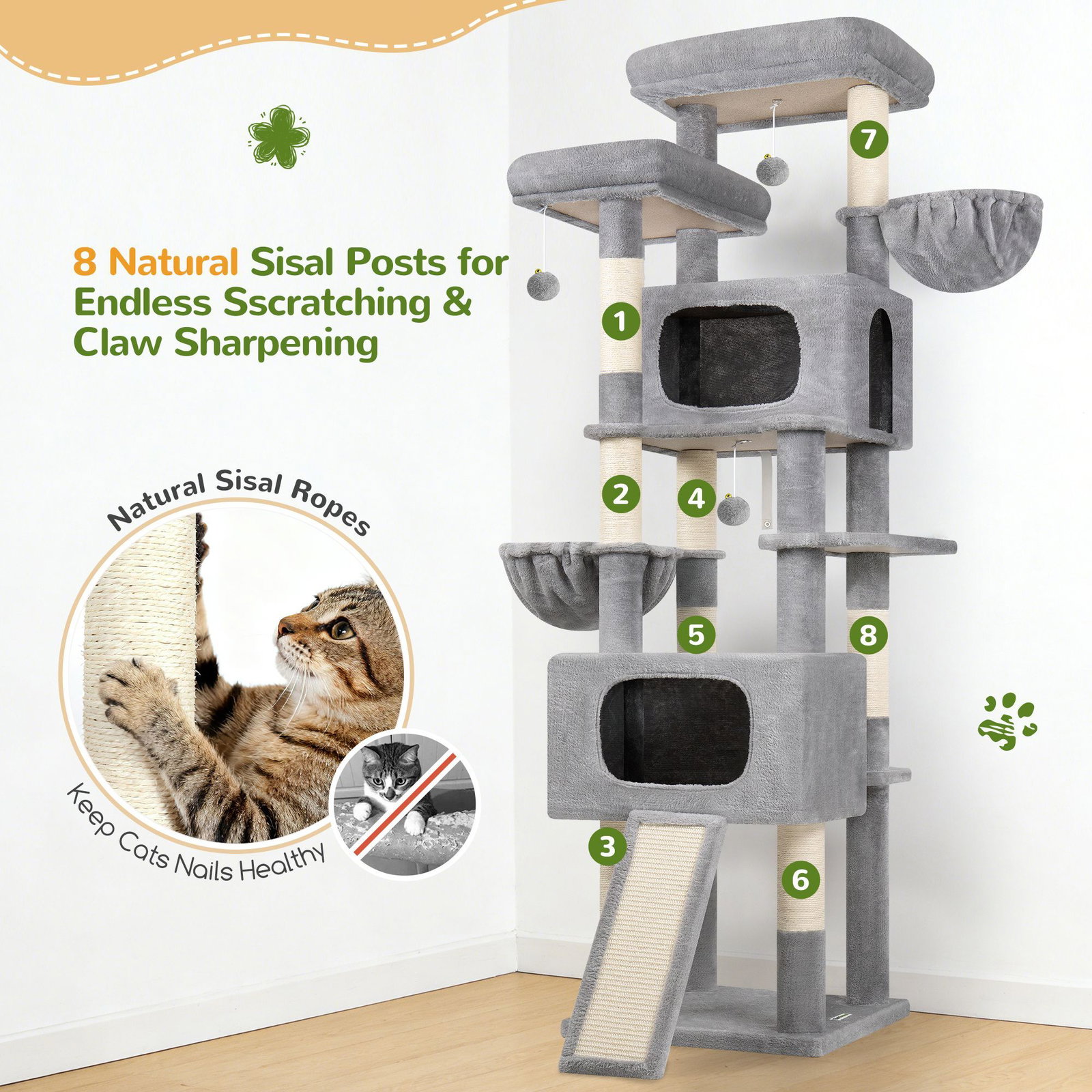 S77E Cat Tower(Light Grey,77-inch)