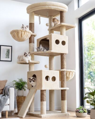 S74G Tall Cat Tree(Beige,74-inch)