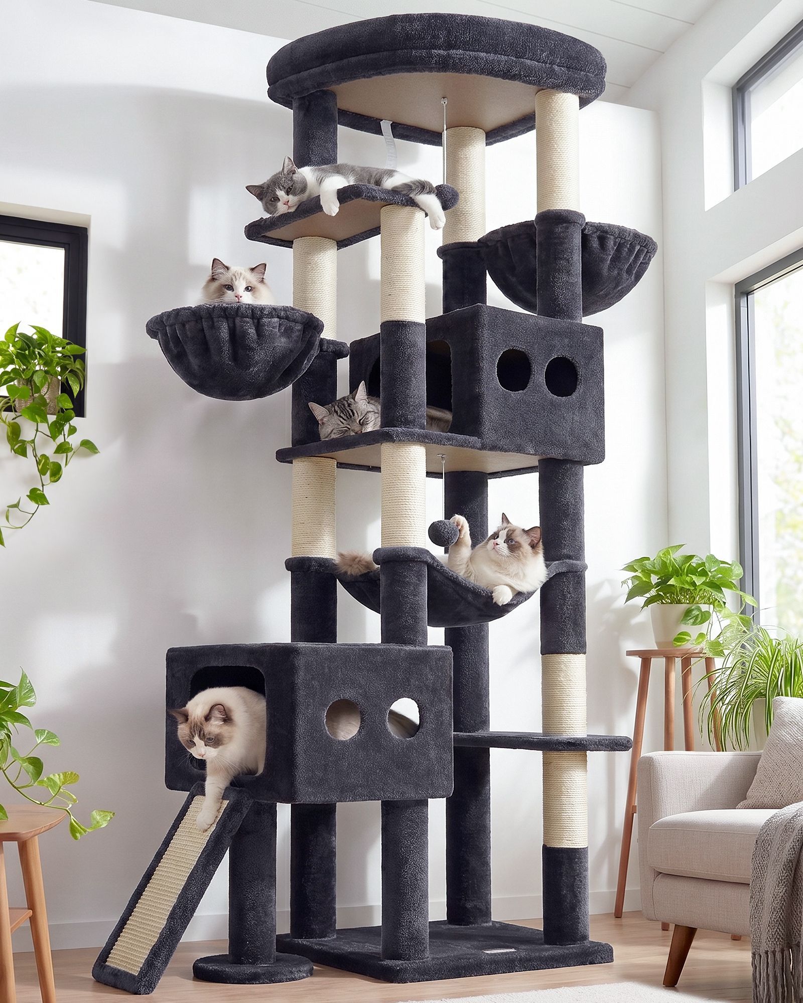 S81G Tall Cat Tree(Dark Grey,81-inch)