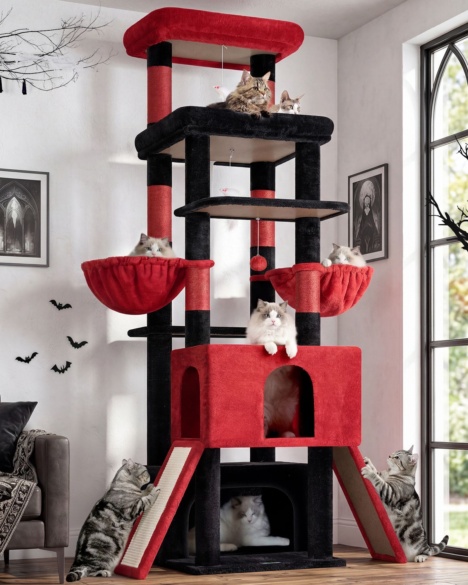 Z78 Tall Cat Tree(Gothic Red Black,78-inch)