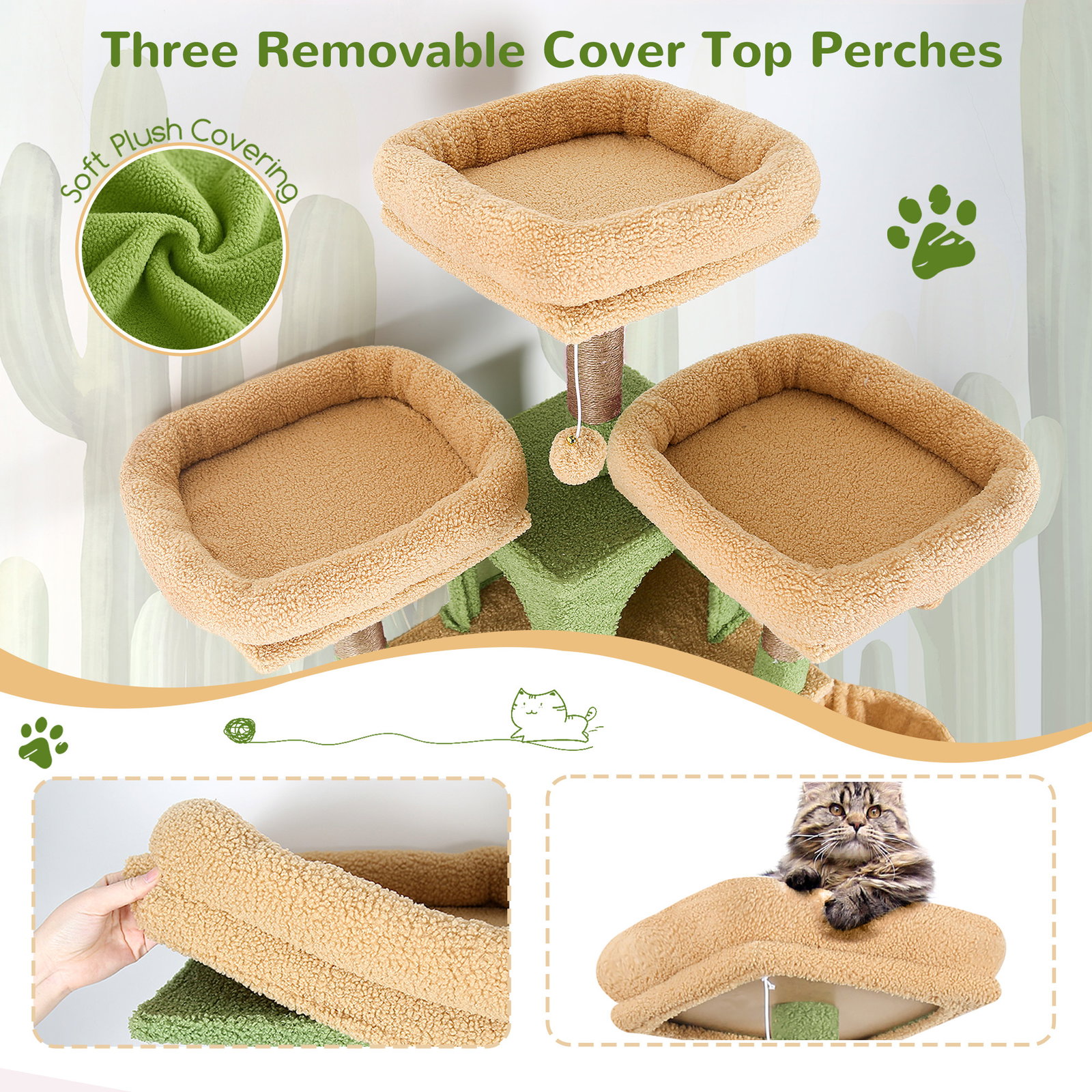 F83D Cat Tree For Large Cats(Cactus Green,83-inch)