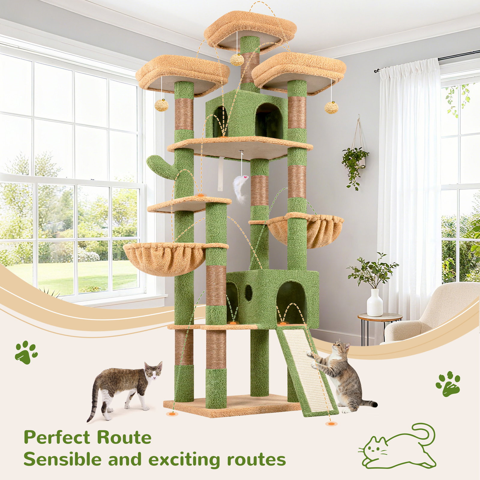 F83D Cat Tree For Large Cats(Cactus Green,83-inch)