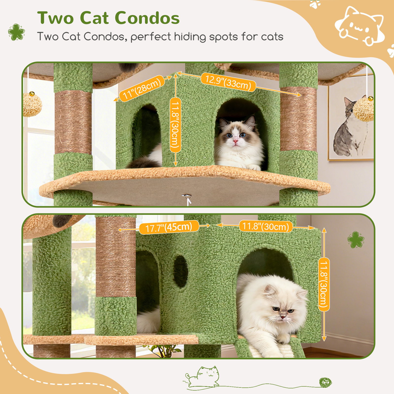 F83D Cat Tree For Large Cats(Cactus Green,83-inch)