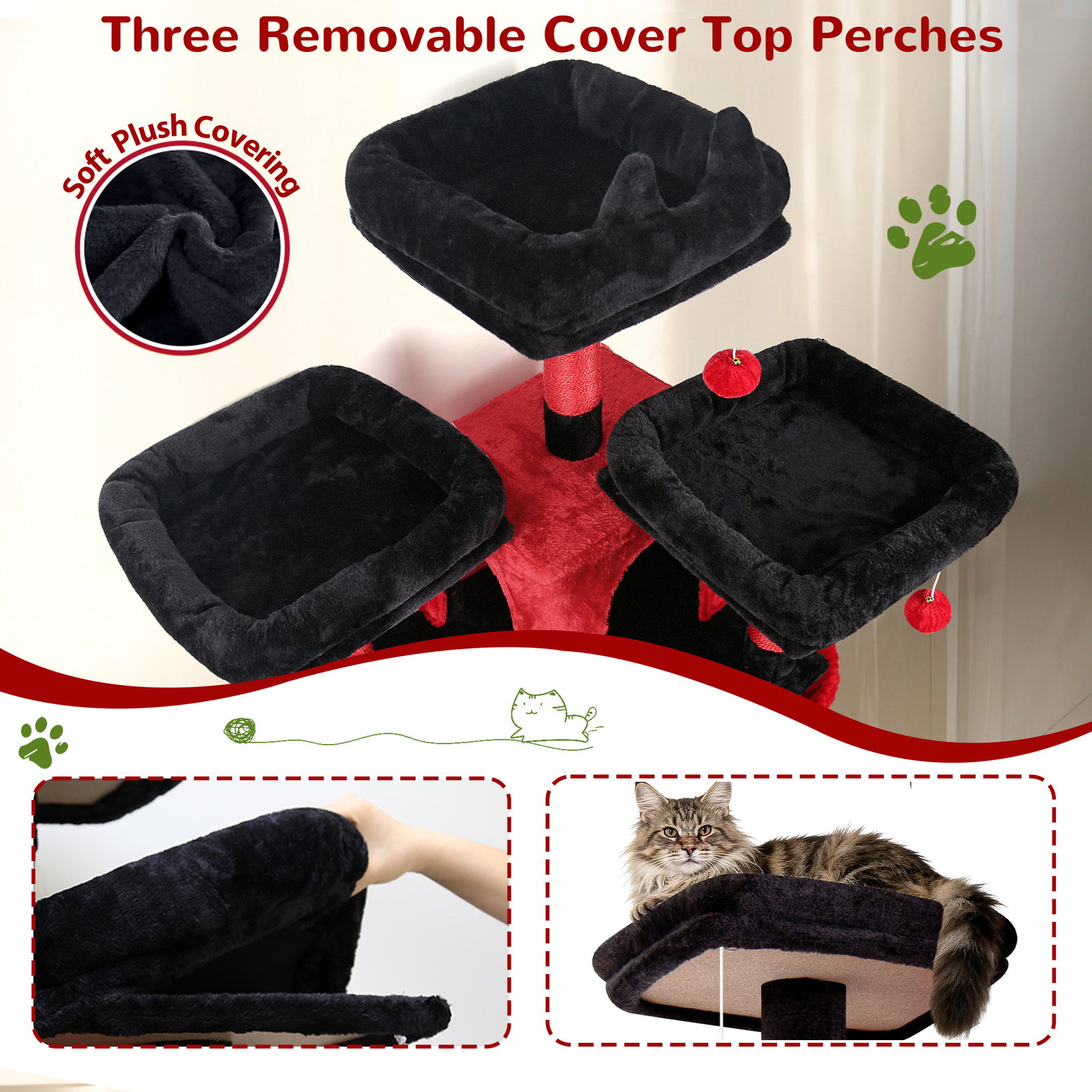 F83D Cat Tree For Large Cats(Gothic Red Black,83-inch)