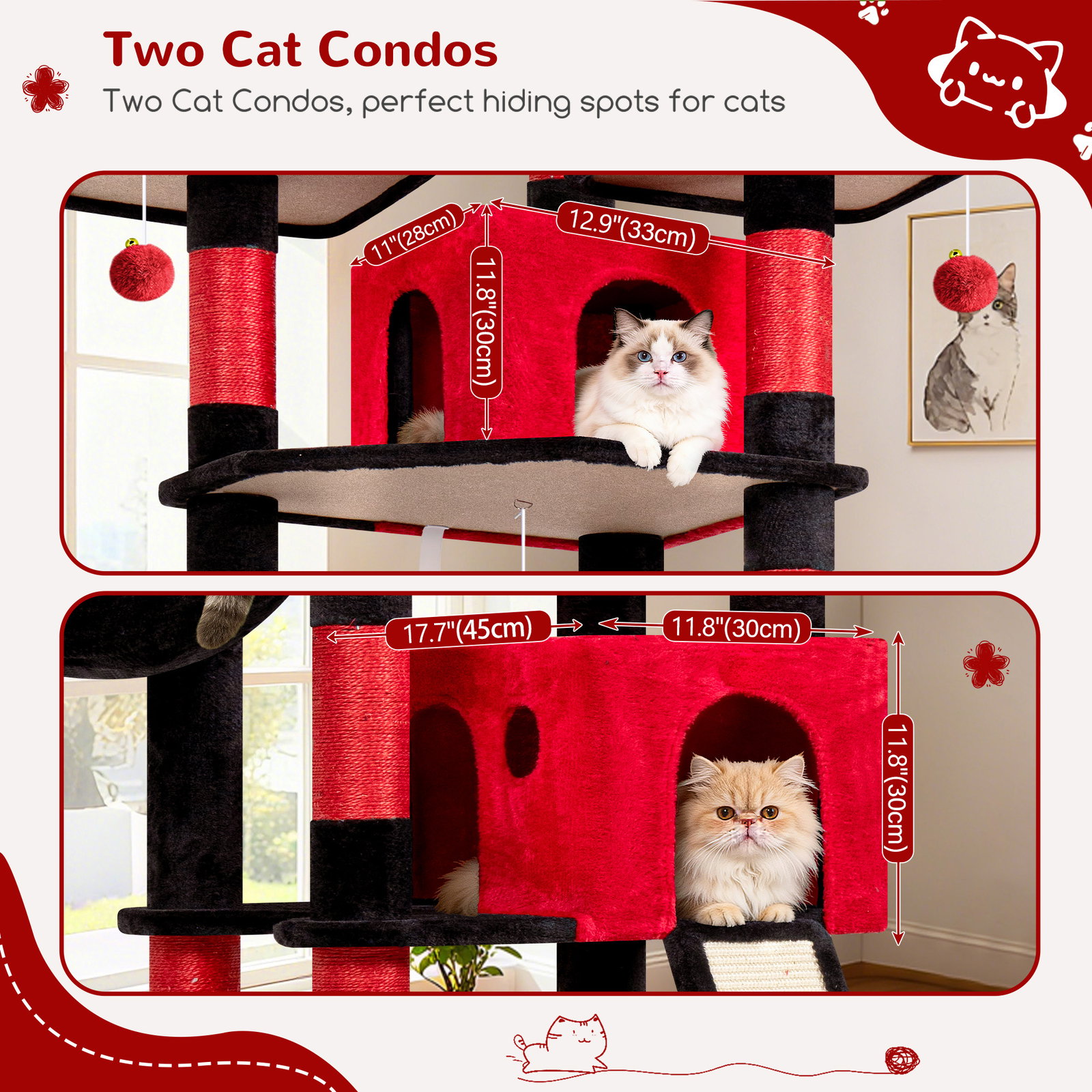 F83D Cat Tree For Large Cats(Gothic Red Black,83-inch)