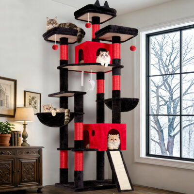 F83D Cat Tree For Large Cats(Gothic Red Black,83-inch)