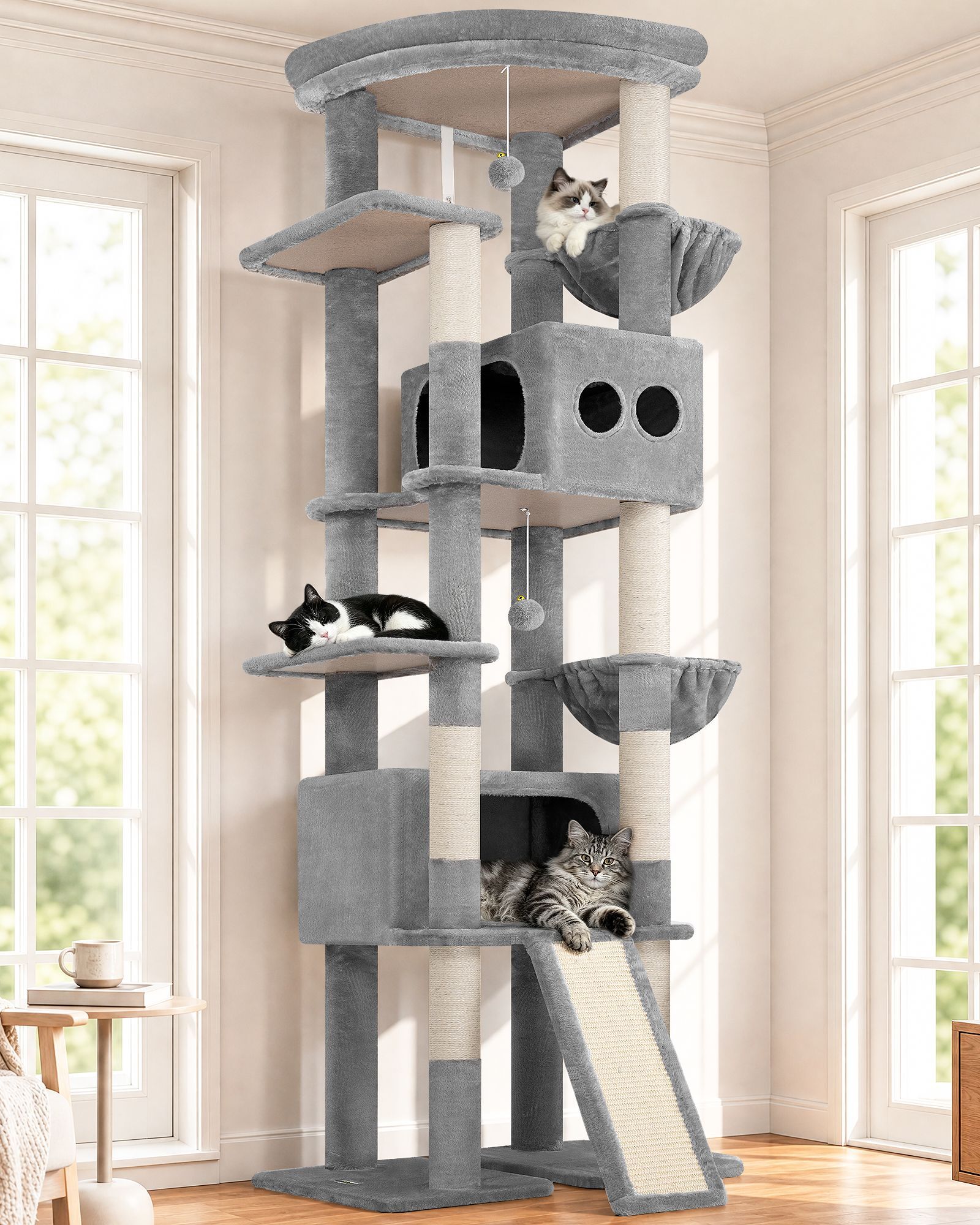 S84E Cat Tree(Light Grey,84-inch)