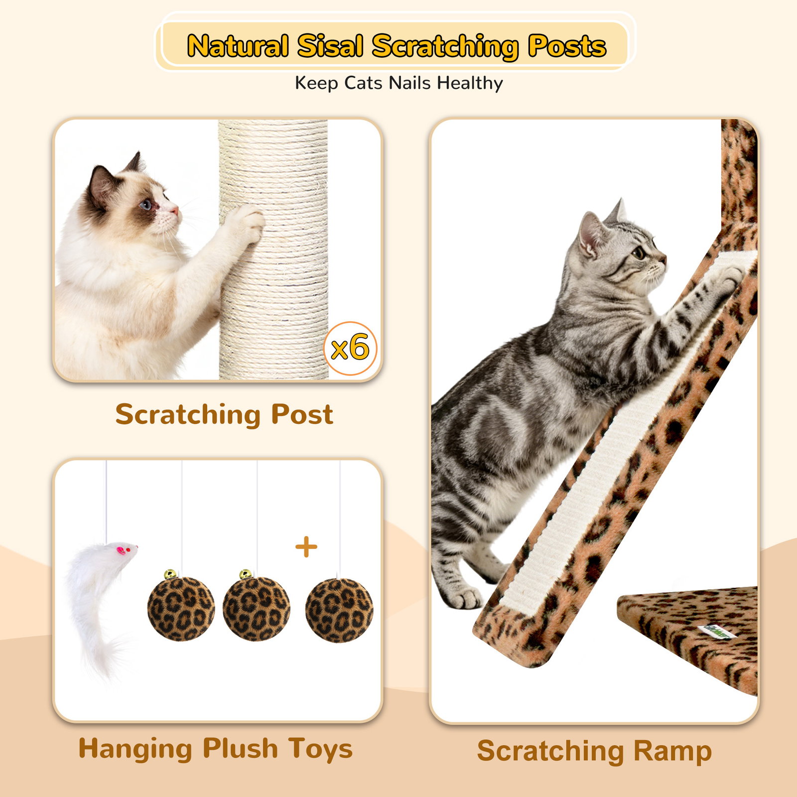 S78 Cat Tower With Scratching Post(Leopard Print,78-inch)