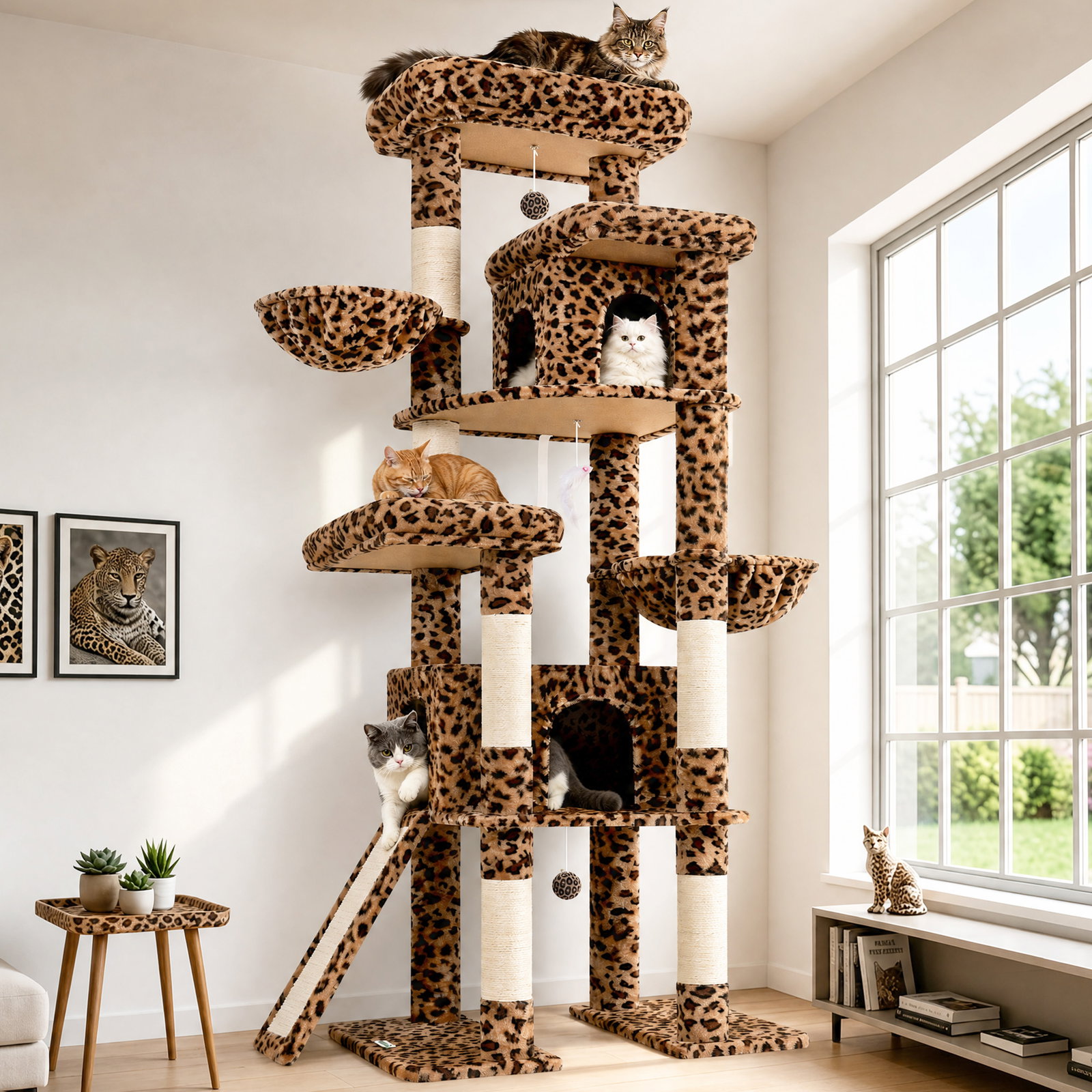 S78 Cat Tower With Scratching Post(Leopard Print,78-inch)