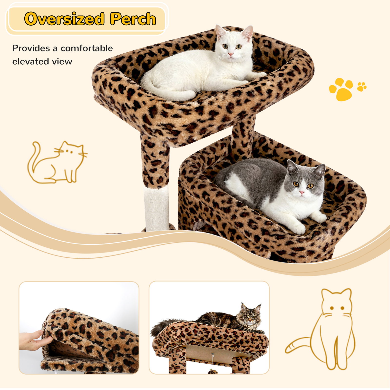 S78 Cat Tower With Scratching Post(Leopard Print,78-inch)