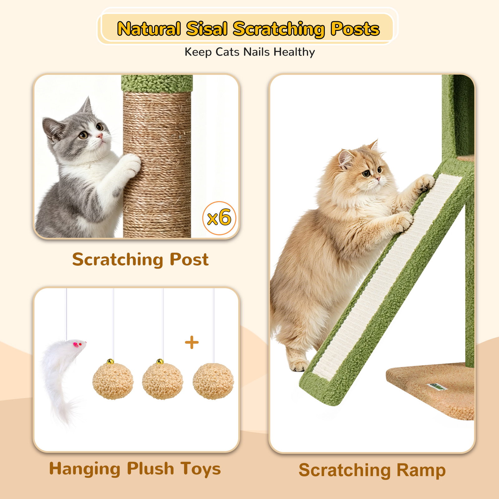 S78 Cat Tower With Scratching Post(Cactus Green,78-inch)