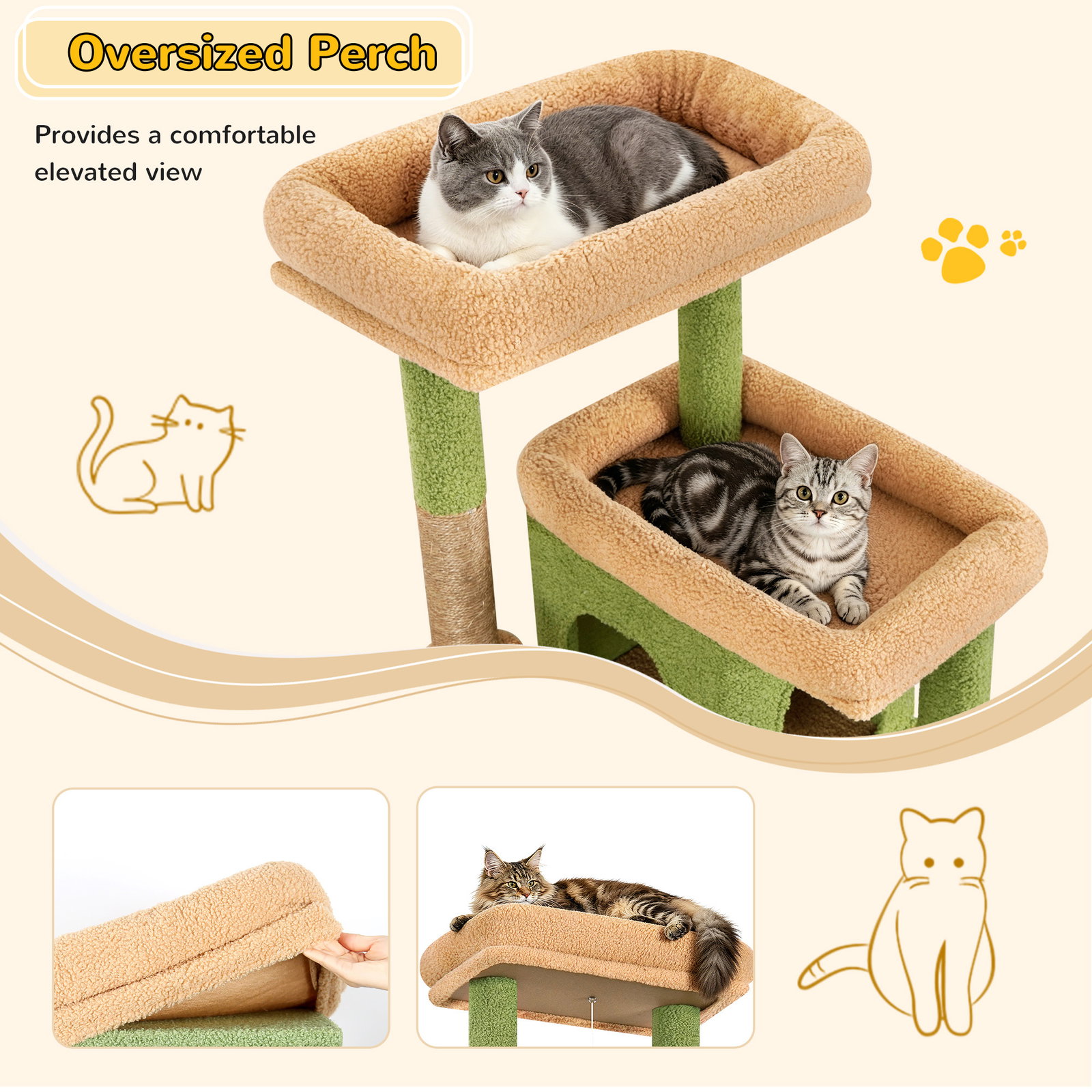 S78 Cat Tower With Scratching Post(Cactus Green,78-inch)