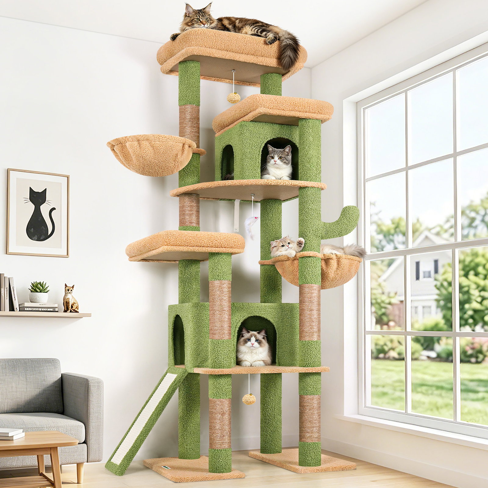 S78 Cat Tower With Scratching Post(Cactus Green,78-inch)