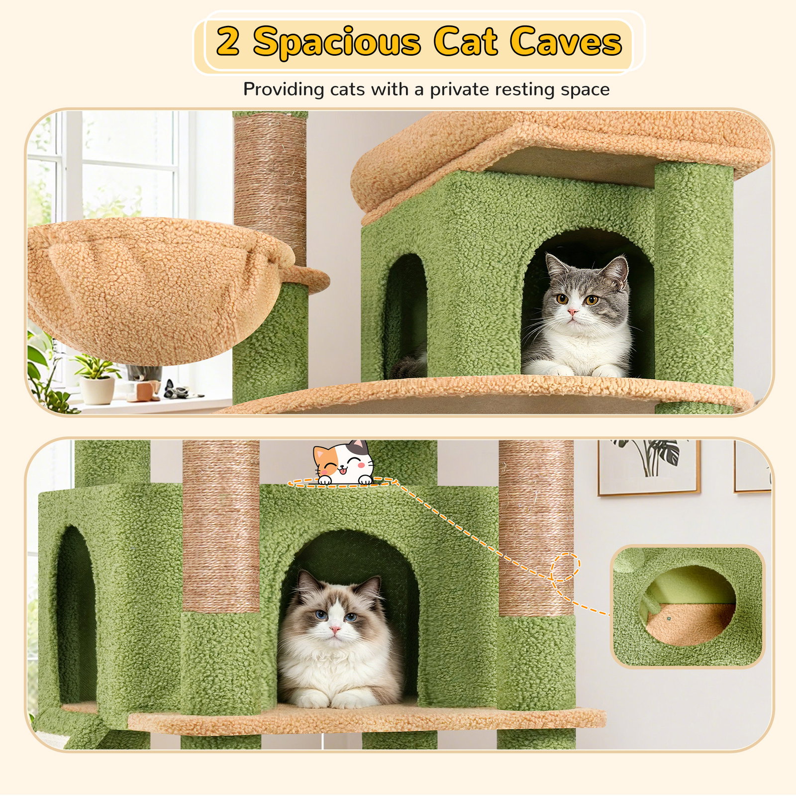 S78 Cat Tower With Scratching Post(Cactus Green,78-inch)
