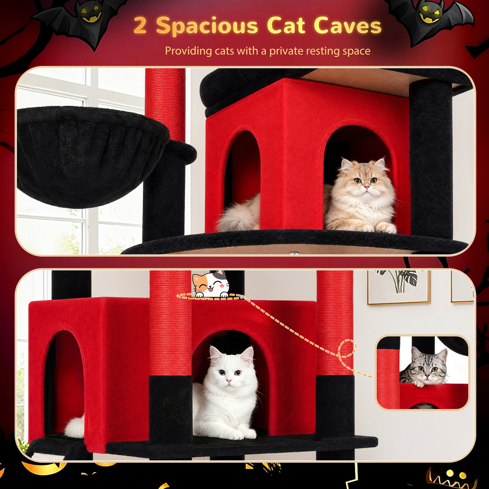 S78 Cat Tower With Scratching Post(Gothic Red Black,78-inch)