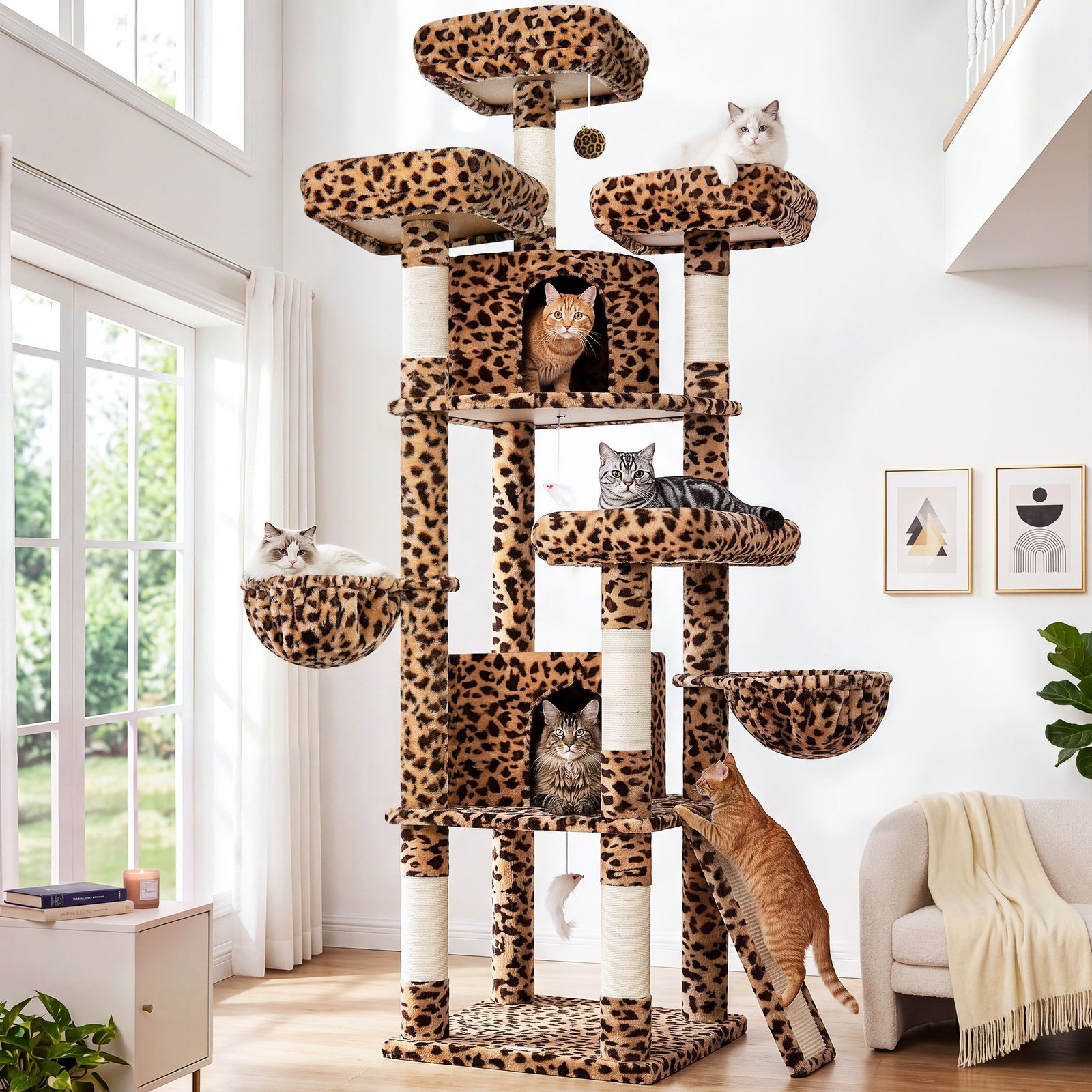 F80H Cat Tree For Indoor Cats Large Adult(Leopard Print,80-inch)