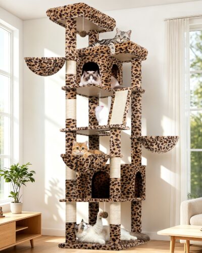 S80G Heavy Duty Cat Tree(Leopard Print,80-inch)