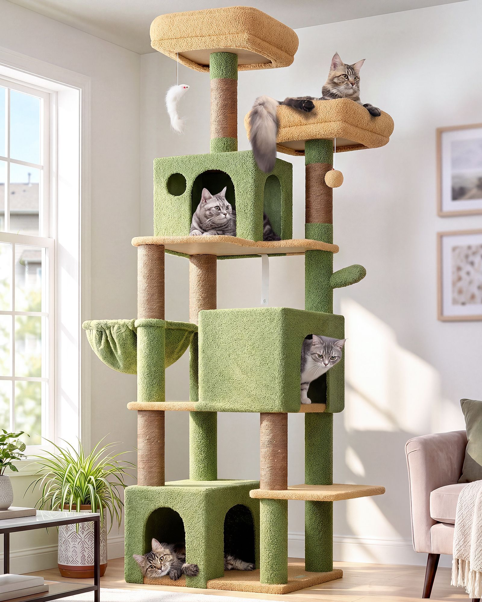 F71 Cat Tower With Scratching Post(Cactus Green,71-inch)