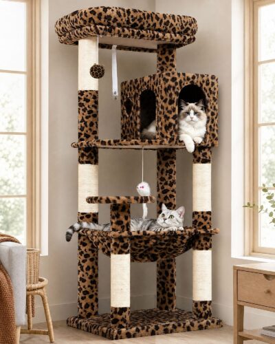 F53 Cat Tree(Leopard Print,53-inch)