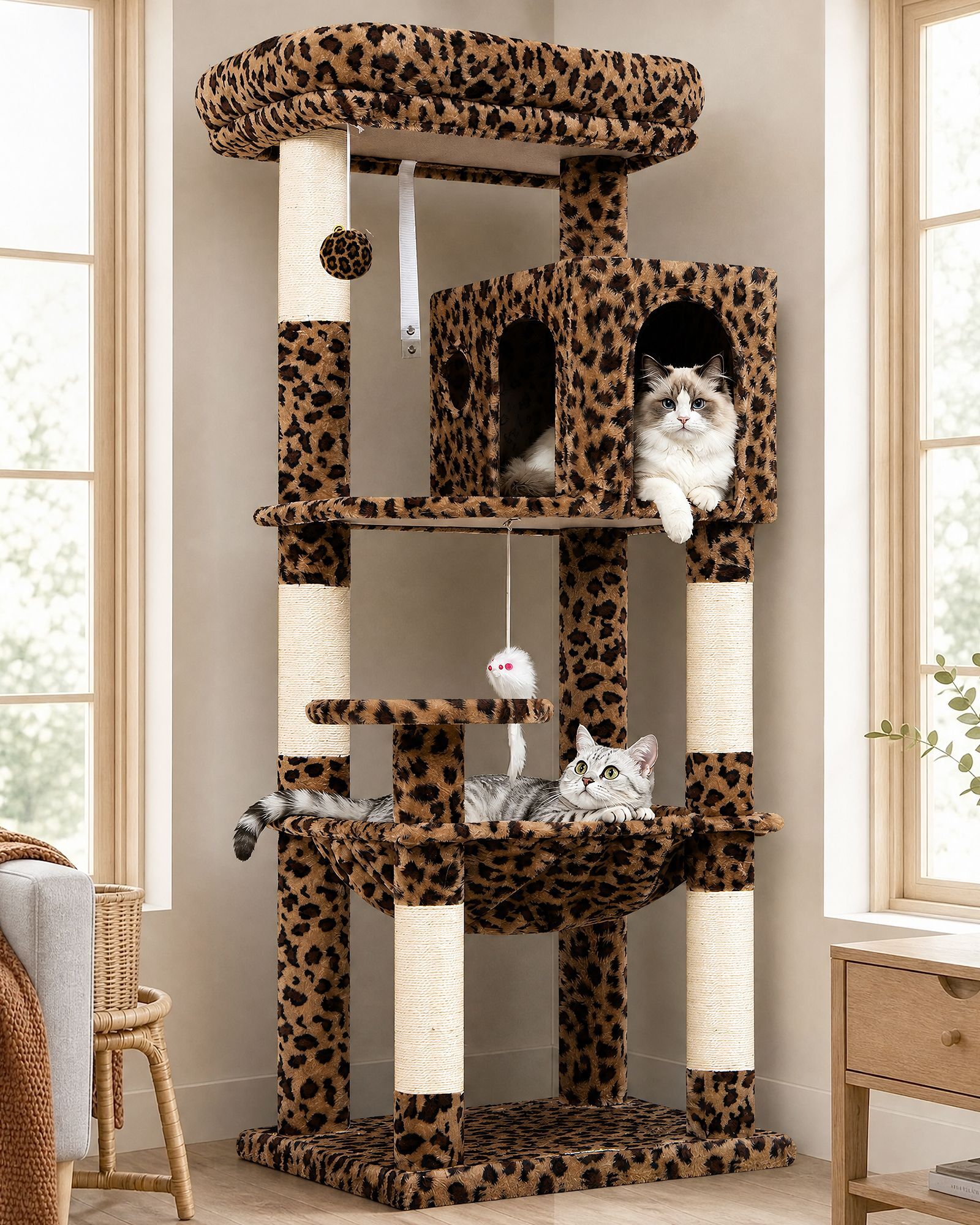 F53 Cat Tree(Leopard Print,53-inch)